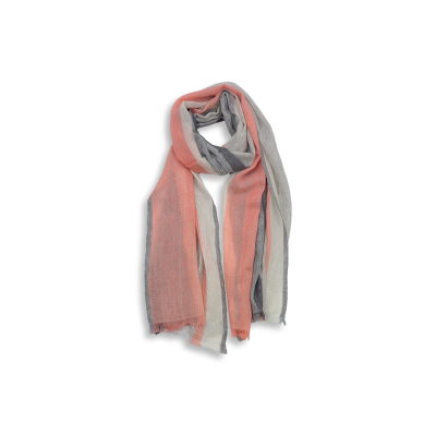 Wollschal mit Streifen (50 * 180 cm), Grau mit Lachs-Rosa
