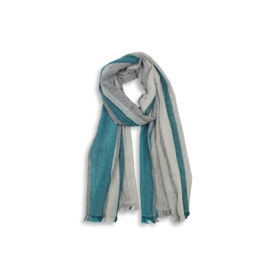Wollschal mit Streifen (50 * 180 cm), Grau mit Petrol