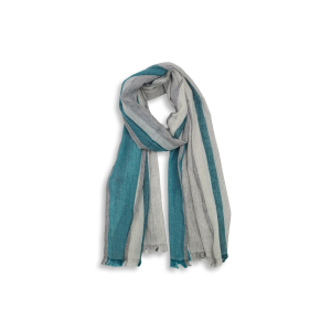 Wollschal mit Streifen (50 * 180 cm), Grau mit Petrol