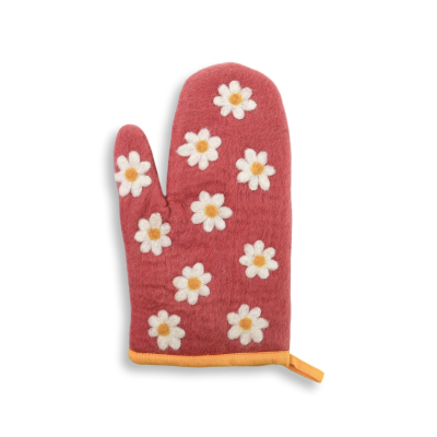 Topfhandschuh aus Filz Blumen, Lachsrosa (rechte Hand)