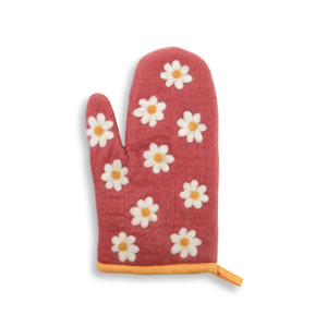 Topfhandschuh aus Filz Blumen, Lachsrosa (rechte Hand)