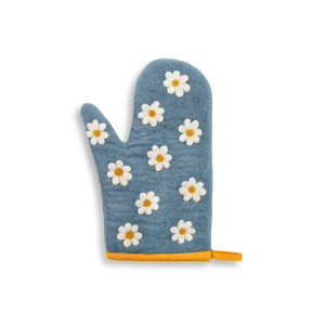 Topfhandschuh aus Filz Blumen, Azur Blau (rechte Hand)