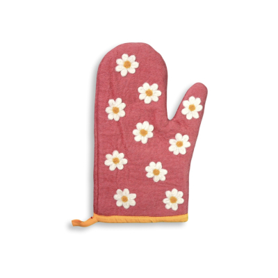 Topfhandschuh aus Filz Blumen, Lachsrosa (linke Hand)