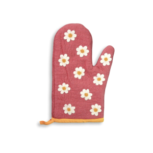 Topfhandschuh aus Filz Blumen, Lachsrosa (linke Hand)