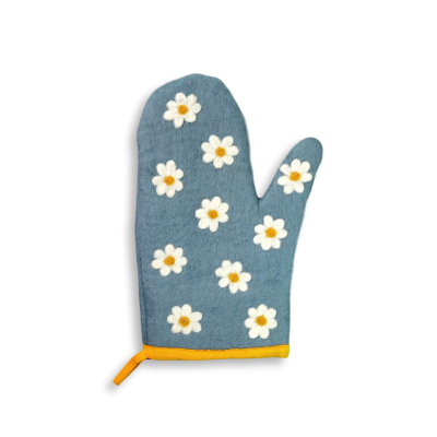 Topfhandschuh aus Filz Blumen, Azur Blau (linke Hand)