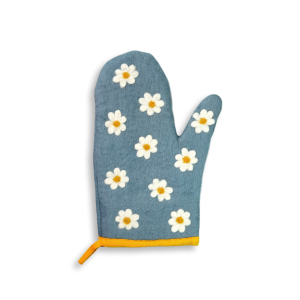 Topfhandschuh aus Filz Blumen, Azur Blau (linke Hand)