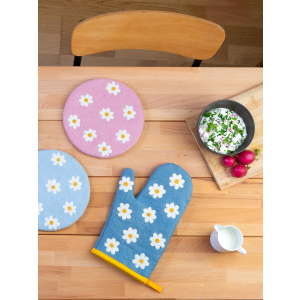 Topfhandschuh aus Filz Blumen, Azur Blau (linke Hand)