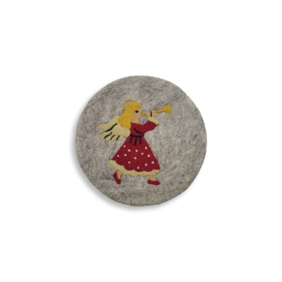 Coaster Angel with Trombone, Light Gray