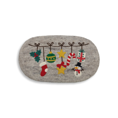 Ovaler Untersetzer Weihnachtsgirlande, Hellgrau