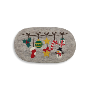 Ovaler Untersetzer Weihnachtsgirlande, Hellgrau