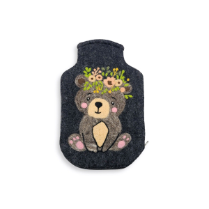 Wärmflaschenhülle Teddy mit Blumen, anthrazit...