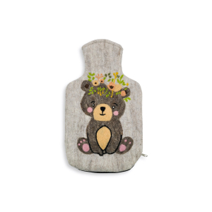 Wärmflaschenhülle Teddy mit Blumen, hellgrau...