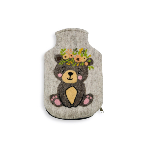 Wärmflaschenhülle Teddy mit Blumen, hellgrau...