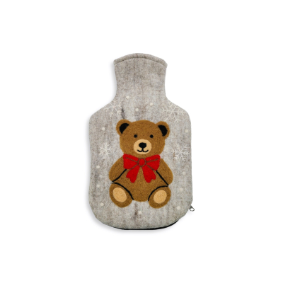 Cover hot water bottle  WinterTeddy, light gray (2.0 l)