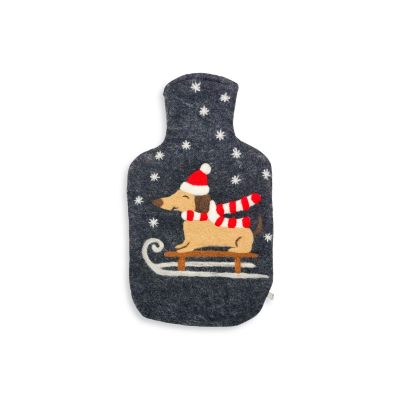 Cover hot water bottle Winter Dachshund, anthracite (2.0 l)