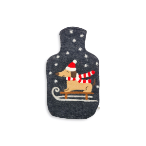 Cover hot water bottle Winter Dachshund, anthracite (2.0 l)