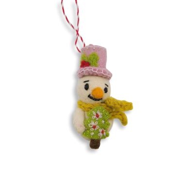 Filz Deko: Schneemann mit rosa Hut