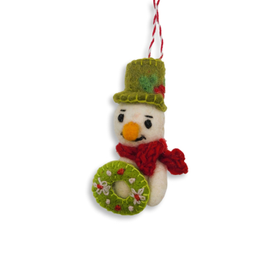 Filz Deko: Schneemann mit grünem Hut